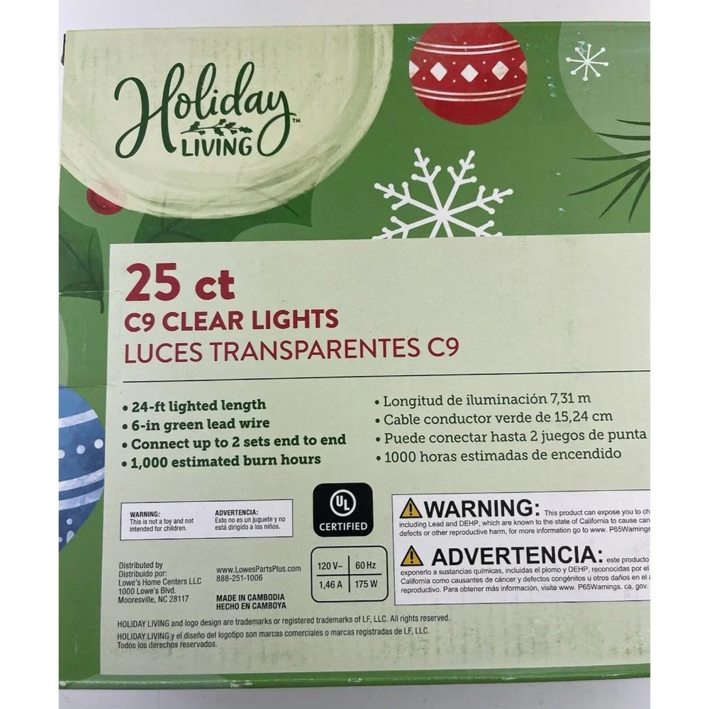 Holiday Living 25‎ Ct C9 Clear Christmas Holiday Incandescent Light Set New